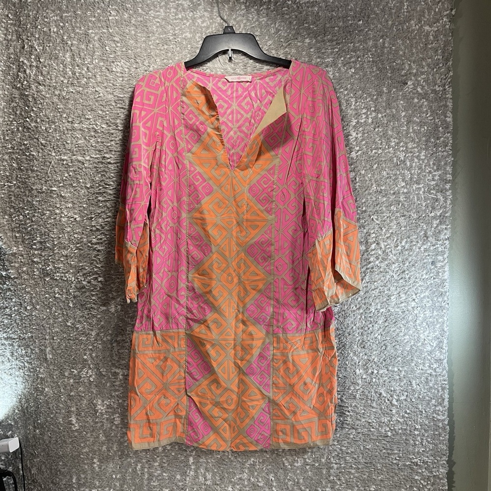 Alice‎ & Trixie Silk Geometric 3/4 Sleeve Shift Dress V-Neck XS Preppy